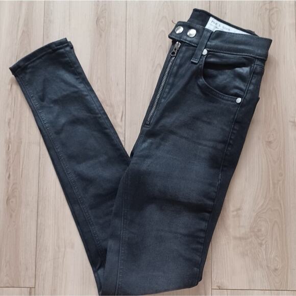 Rag & Bone Black Baxter Coated Ankle Skinny Jeans with Exposed Zip 25W - Picture 2 of 7